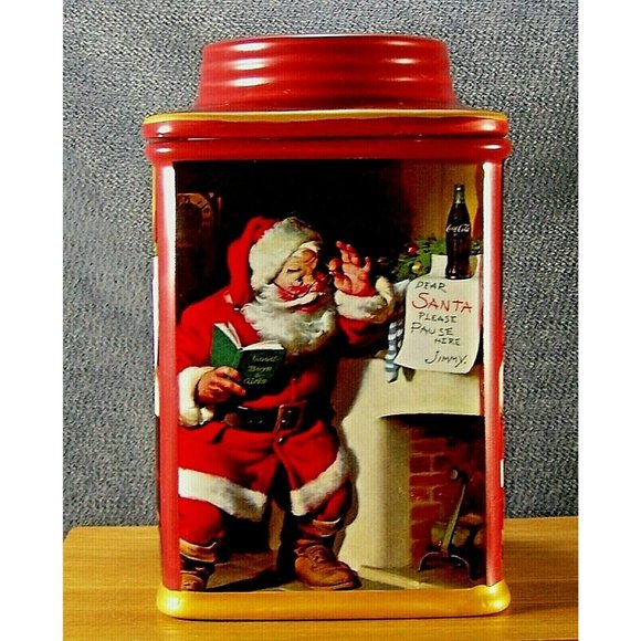 Coca Cola Holiday Portraits Santa Red Stoneware Canister Sakura 2002 - Picture 3 of 7